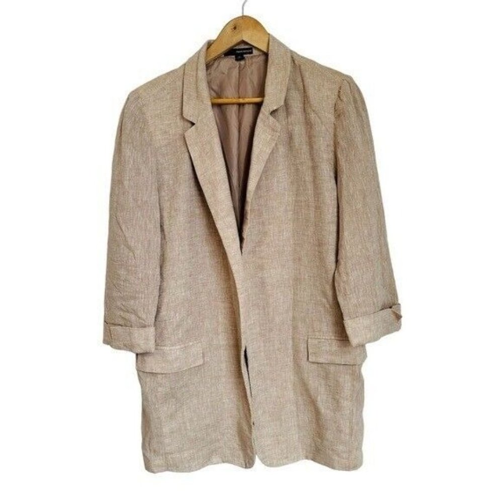 Harve Benard Tan Open Front Linen Blazer Lagenlook Women’s Size 12 oversized - Picture 3 of 9